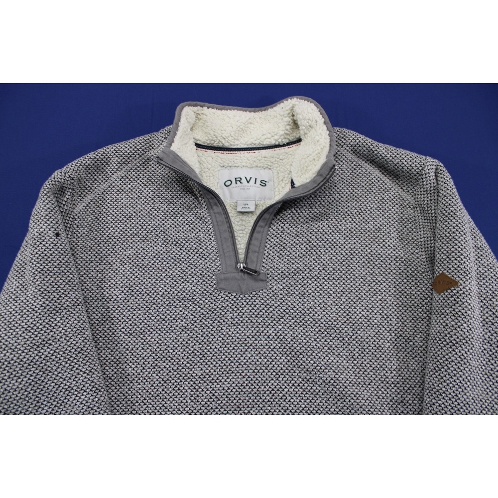 Orvis Sherpa Lined Pullover Quarter Zip Gray Size Large